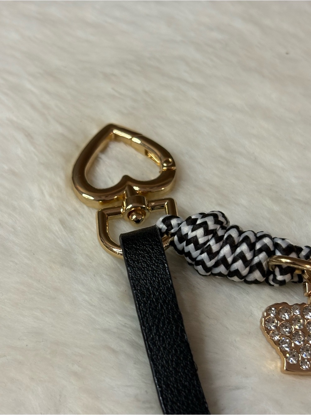 Juicy Couture Black & Gold Script Logo Keychain with Crystal Crown - Picture 4 of 5